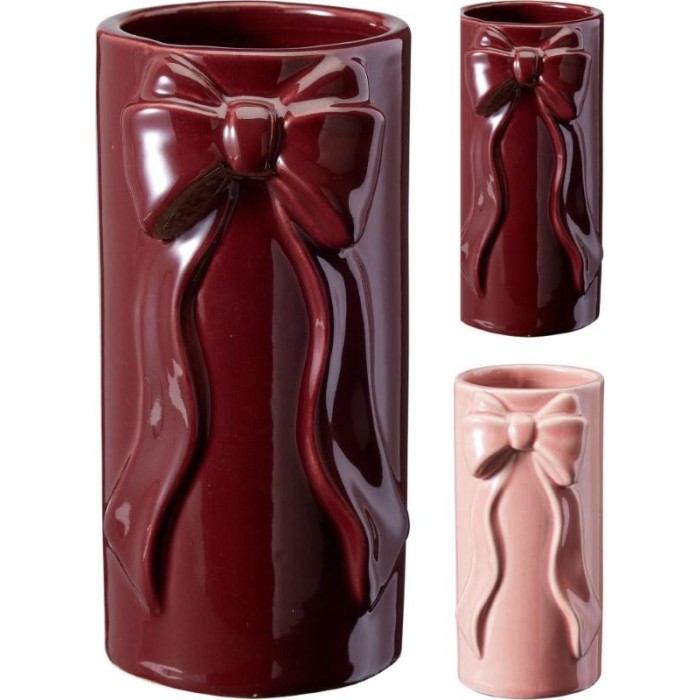 VASO CERAMICA CILINDRICO FIOCCO RILIEVO H.15